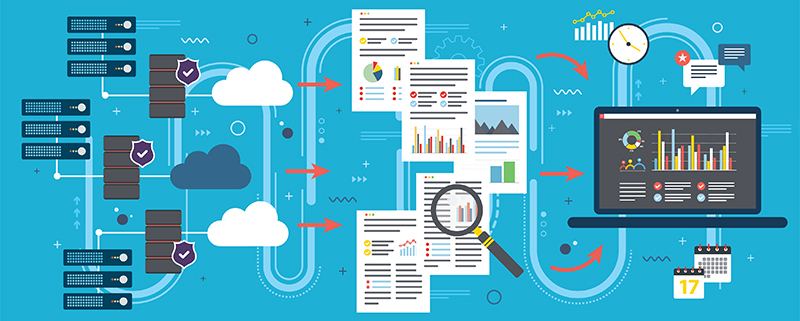 infographic with paper, computer, electronics