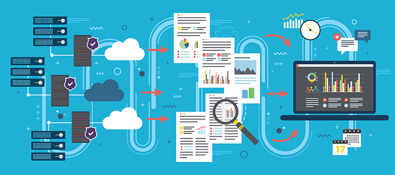 infographic with paper, computer, electronics